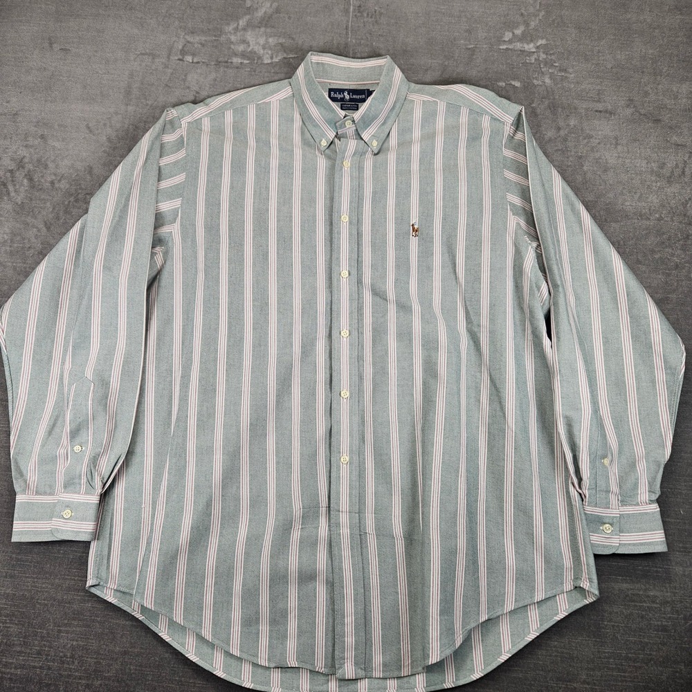 Ralph Lauren Mens 17-36 Yarmouth Striped Button Down Shirt Flesh Pony
